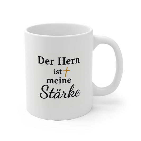 Inspirational Ceramic Mug – "Der Herr ist meine Stärke"