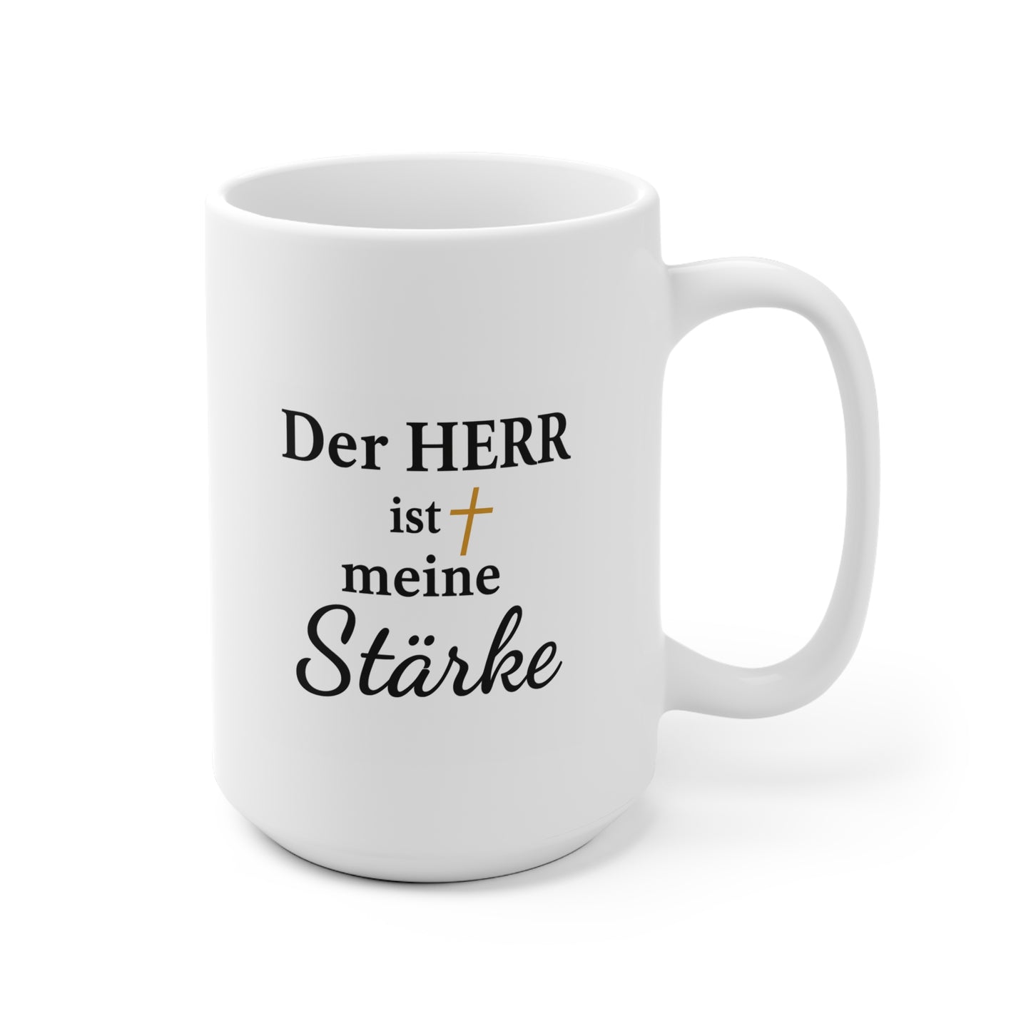Inspirational Ceramic Mug – "Der Herr ist meine Stärke"