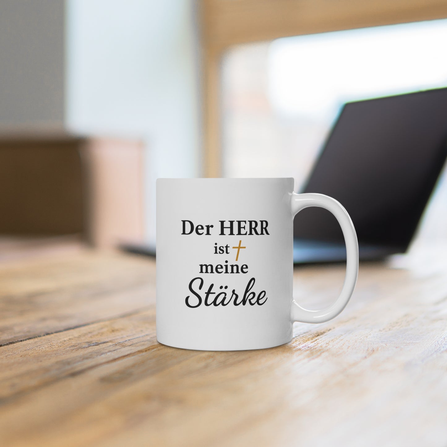 Inspirational Ceramic Mug – "Der Herr ist meine Stärke"