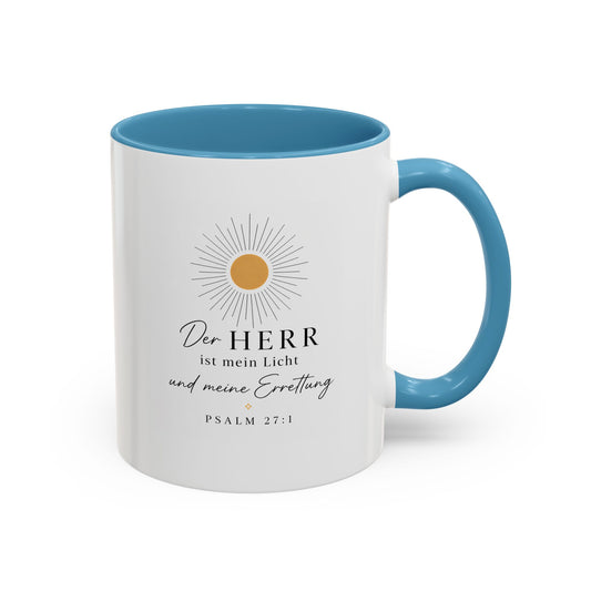 Accent Coffee Mug — "Der HERR ist mein Licht" Psalm 27:1 Christian Sunlight Design