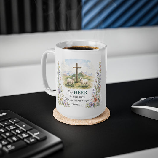 Ceramic Coffee Cups, 11oz, 15oz "Der Herr ist mein Hirte" erinnert uns jeden Morgen daran, dass wir nicht allein sind.