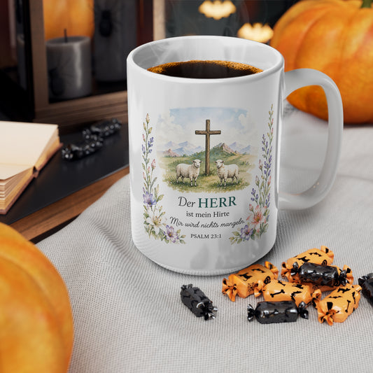 Ceramic Coffee Cups, 11oz, 15oz "Der Herr ist mein Hirte" erinnert uns jeden Morgen daran, dass wir nicht allein sind.