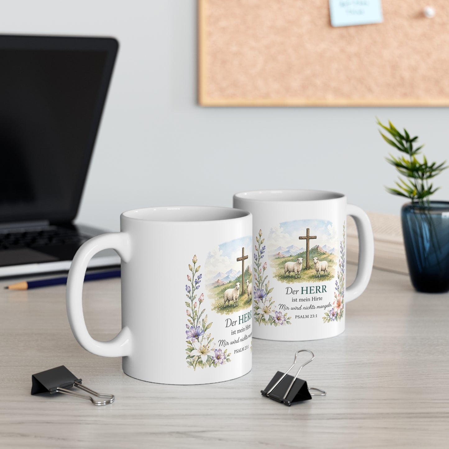 Ceramic Coffee Cups, 11oz, 15oz "Der Herr ist mein Hirte" erinnert uns jeden Morgen daran, dass wir nicht allein sind.