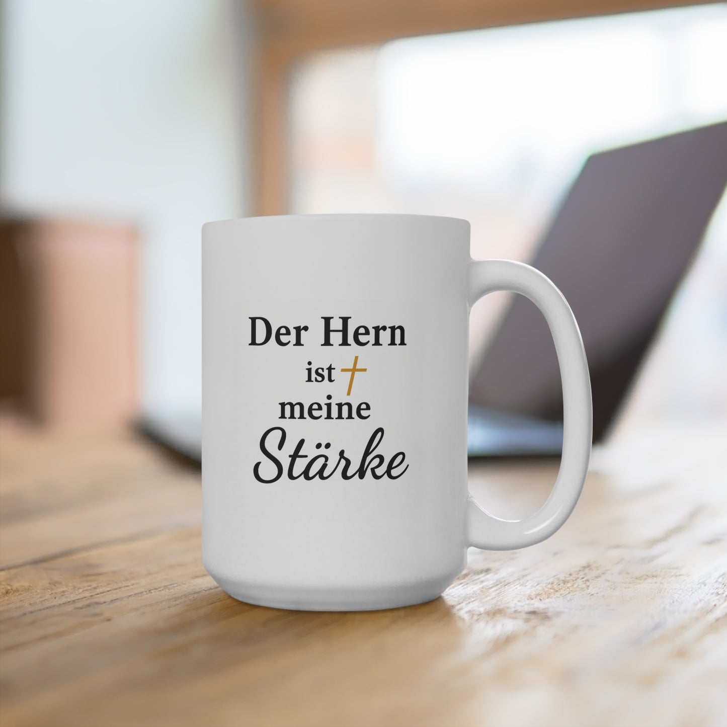 Inspirational Ceramic Mug – "Der Herr ist meine Stärke"